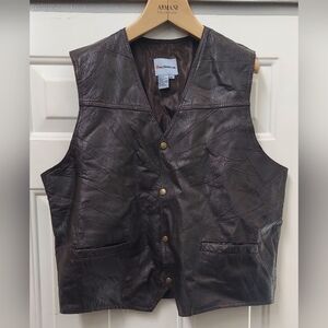 DIRECT SOURCE MEN'S BROWN PATCHWORK LEATHER 4-SNAP BUTTON VEST SIZE XL